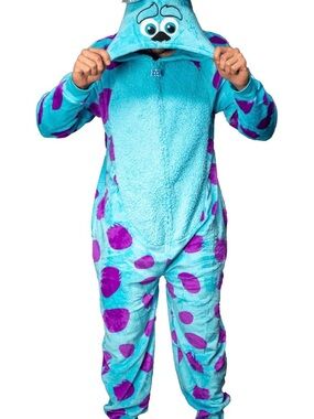 Monsters Inc. Sulley Fleece Zip Up Jumpsuit Adult Halloween Costume Cosplay One